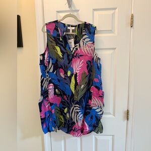 NWT Charter Club Blue, Pink  and Green Linen Dress with pockets XL